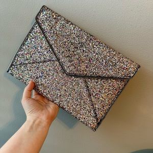 Rebecca Minkoff Silver Glitter Envelope Clutch